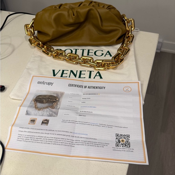 Bottega Veneta Handbags - Bottega Veneta Olive Leather Bag with Gold Chain